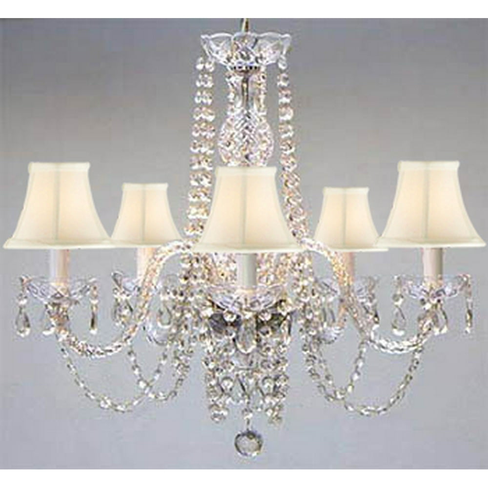 New! Authentic All Crystal Chandelier With Shades! Swag PlugIn Chandelier