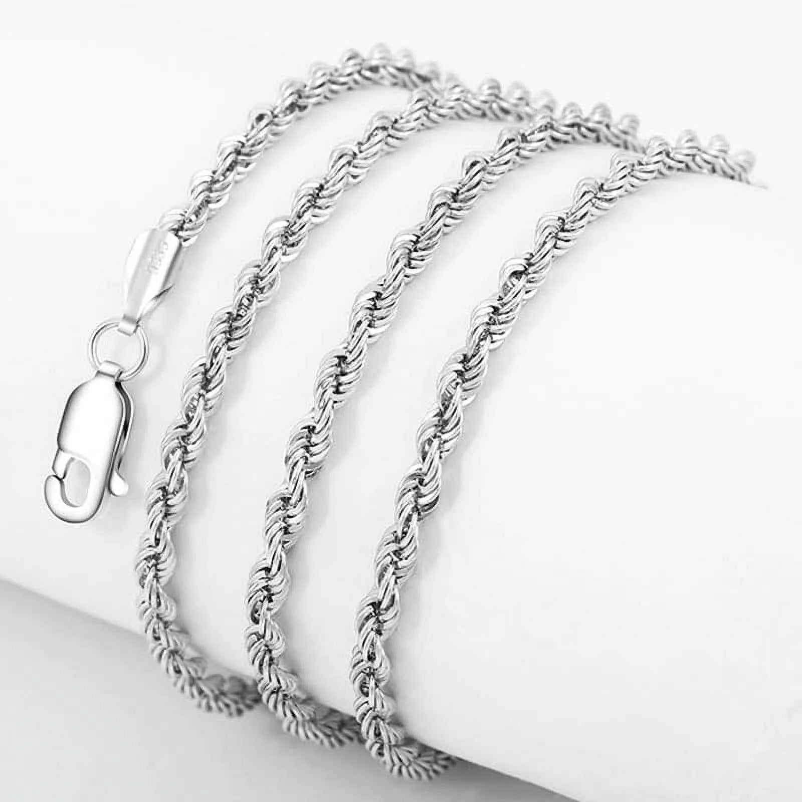 Bling Trax Silver-Plated Diamond-Cut Rope Chain Necklace, Silver-Tone Cadena Plateada for Men & Women, 2.1mm, 2.7mm, 3.8mm