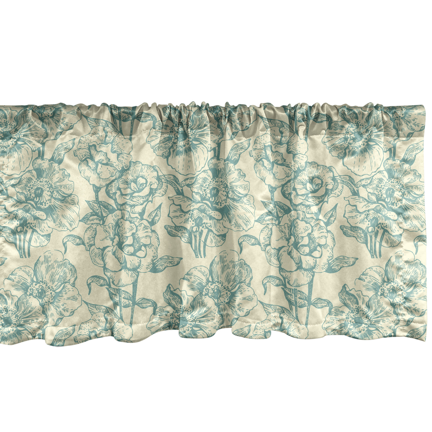 Green Window Valance Pack of 2, Botanical Flower Bouquet Arrangement