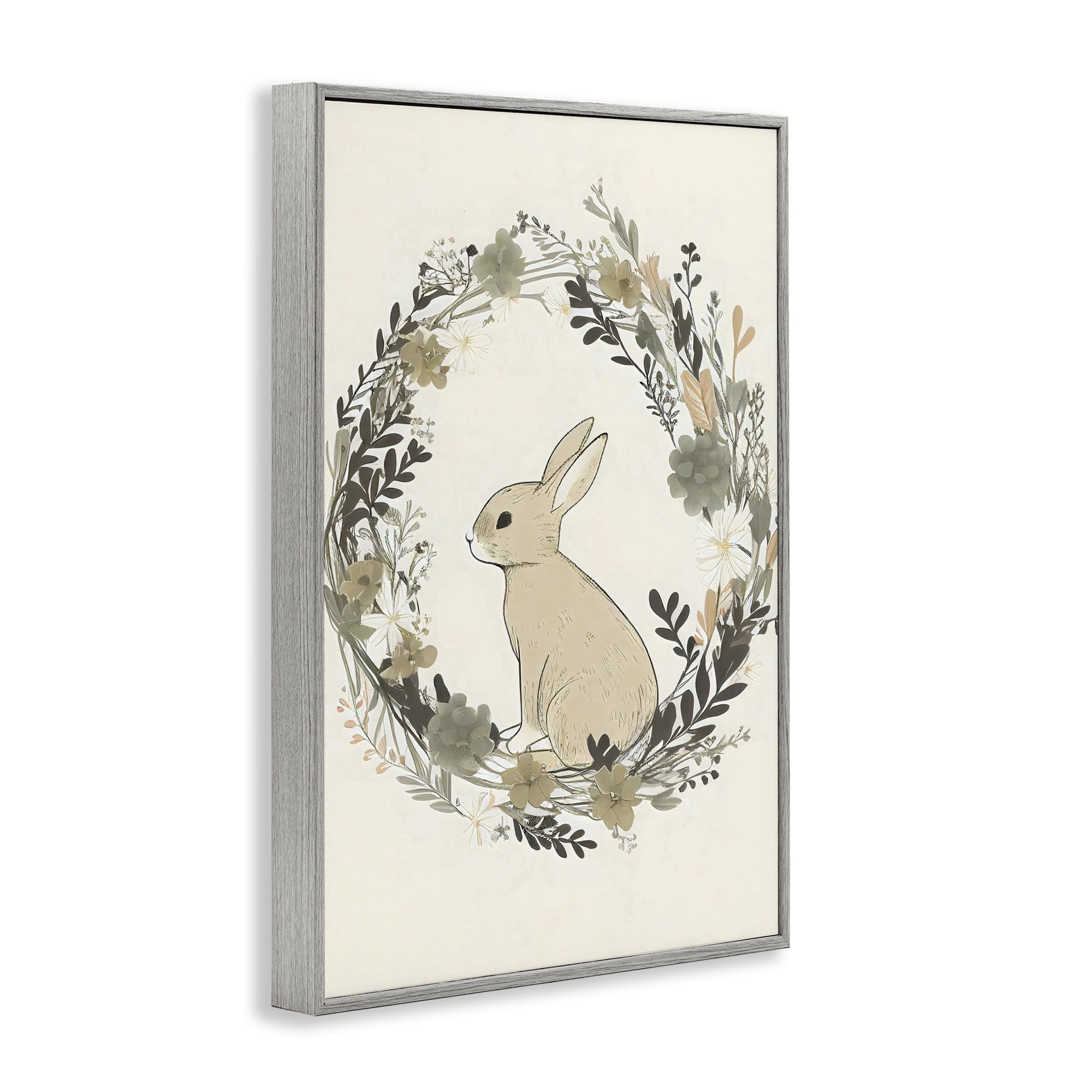 Stupell Industries Pastoral Bunny Wreath Gray Framed Giclee Art, design by Creative Studio