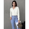 thumbnail image 4 of Button Down Shirt for Women Long Sleeve Solid Color Blouses Tops Business Casual Work Outfits White (256) S, 4 of 10