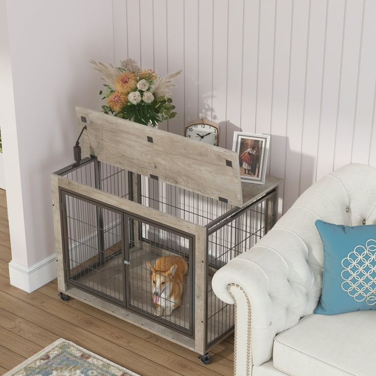 Gzxs Furniture Style Dog Crate with Flip Top and Lockable Wheels