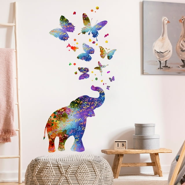 TIMIFIS Wall Stickers DIY Elephant Colorful Butterfly Wall Sticker Decal Kids Room Home Decor Art Fall Decorations For Home - Fall