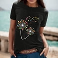 thumbnail image 2 of Jamsmile Women T-Shirts Crop Tops Dandelion Print Casual Loose O-Neck Letter T Shirts Tops Short Sleeves Oversize Tee Shirts, 2 of 8