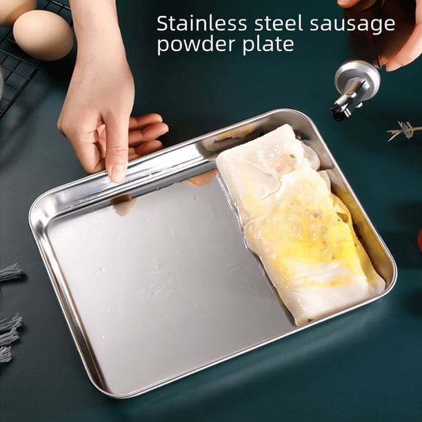 Bandeja de acero inoxidable rectangular de fondo plano para barbacoa, plato de repuesto para restaurante, rollos de arroz, plato para cocinar al vapor
