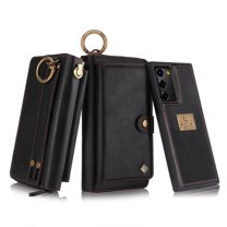 Allytech Compatible Galaxy Note 20 Wallet Case, Multi-Functional PU Leather Zip Wristlets Clutch Detachable Magnetic Card Slots Cash Purse Protection Cover for Samsung Galaxy Note 20, Black