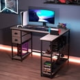 thumbnail image 2 of Gymax L Shaped Desk Corner Computer Desk w/ 2 Fabric Drawers Charging Station Gray & Black, 2 of 4