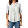 thumbnail image 4 of cocolona Womens Summer Linen Tops Dressy Casual Solid Color Blouses Short Sleeve Crew Neck Button Shirts with Pockets, 4 of 6