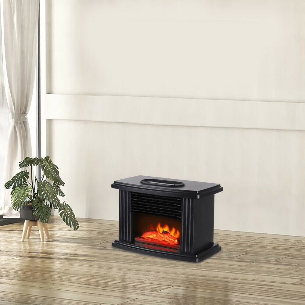 WUZSTAR 1000W Mini Electric Fireplace,3D Flame Fireplace Stove Heater with Fast Heating System (Black)