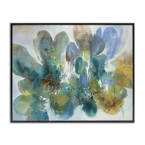 Stupell Industries Contemporary Blue and Green Bright Painterly Florals Black Framed Giclee Art, 14 x 11, by K. Nari
