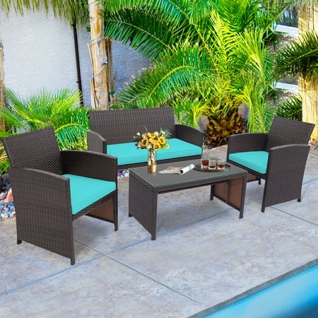 Patiojoy 8pcs Outdoor Patio Furniture Sets Weather Resistant Rattan Sofas W Soft Cushion Turquoise Canada Patiojoy 8pcs Outdoor Patio Furniture, 4 Piece Rattan Garden Furniture Set The Range Philippines