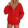 thumbnail image 4 of Womens Raglan Hoodies Half Zip Up Drawstring Long Sleeve Sweatshirts Fall Loose Casual Hooded Sweatshirts with Pocket, L, 4 of 6