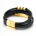 thumbnail image 2 of Capas de pulsera de cuero genuino de acero inoxidable con hebilla para hombre, 2 of 2