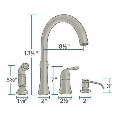 MR Direct 4-Hole Standard Single Handle Kitchen Faucet with Side Spray and Soap