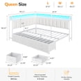 thumbnail image 2 of Corner Bed Frame Queen Size with 6 Storage Drawers, Charging Station & RGB Led Lights, Metal Daybed with Upholstered Guardrail and Storage Shelves, Queen Platform Bed Frame for Teens/Adult, White, 2 of 6