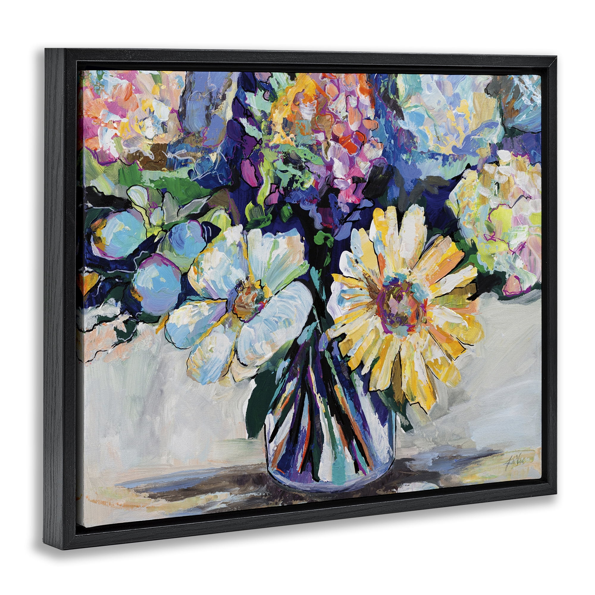 Stupell Industries Exciting Times Bouquet Botanical & Floral Painting Black Floater Framed Art Print Wall Art, 21 x 17
