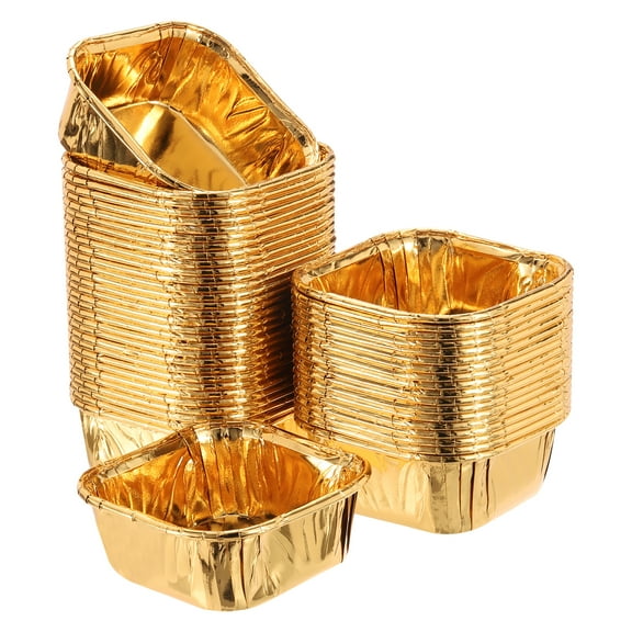 Uxcell 50 Pcs Double-sided Aluminum Foil Cupcake Liners, Greaseproof Muffins Baking Cupcakes for Wedding Birthday Party Decoration, Gold (Square)