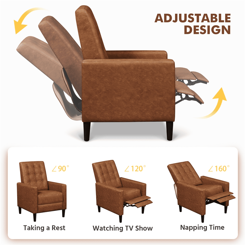Alden Design Modern Tufted Faux Leather Recliner with Footrest for Living Room, Brown