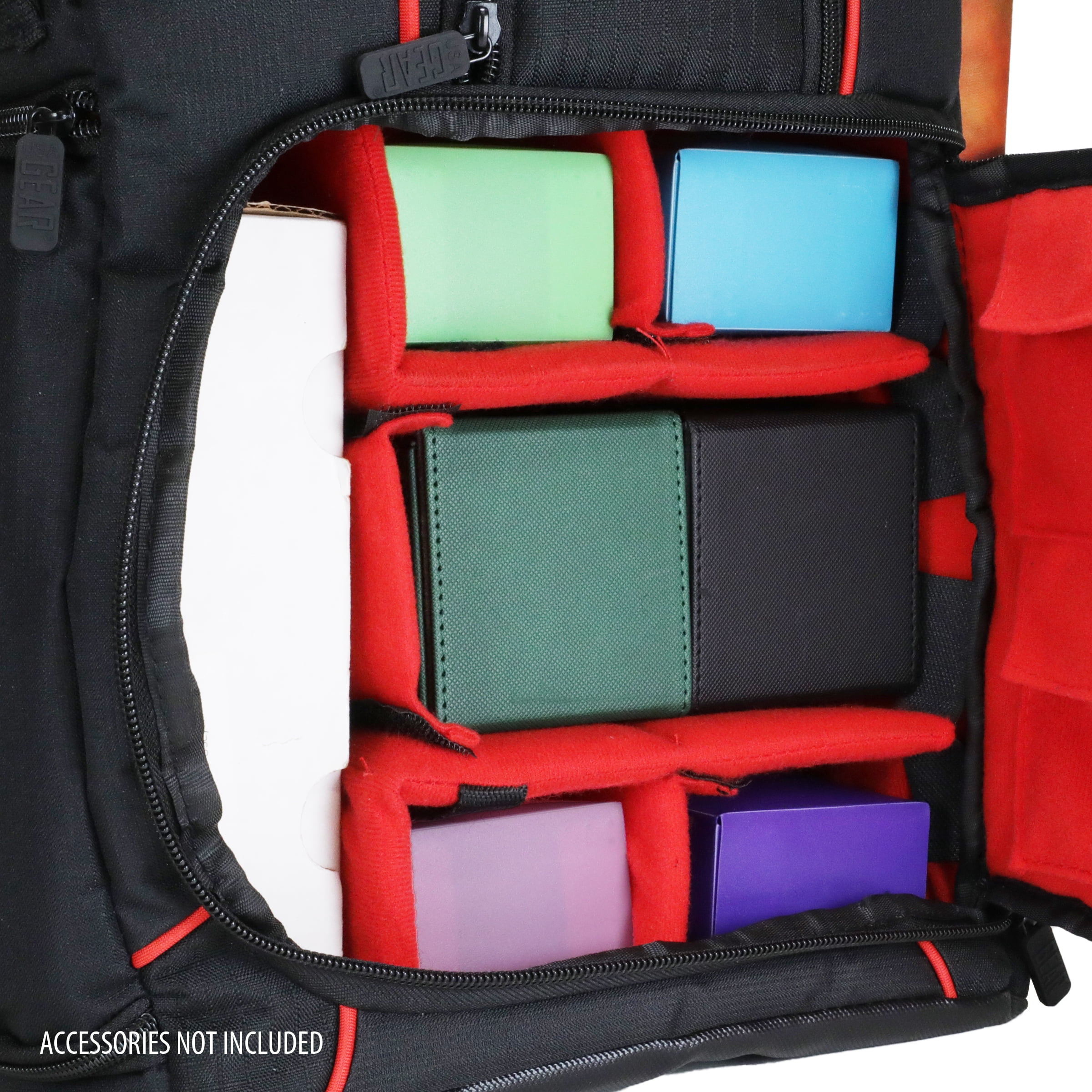 USA Gear MTG Backpack Compatible with Magic the Gathering, Playmat, Customizable Interior (Red)