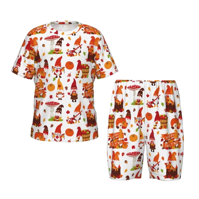 Balery Autumn Gnome Conjunto de Pijama Infantil de Manga Corta con Estampado – Ropa de Dormir de Algodón Suave-4X-Large