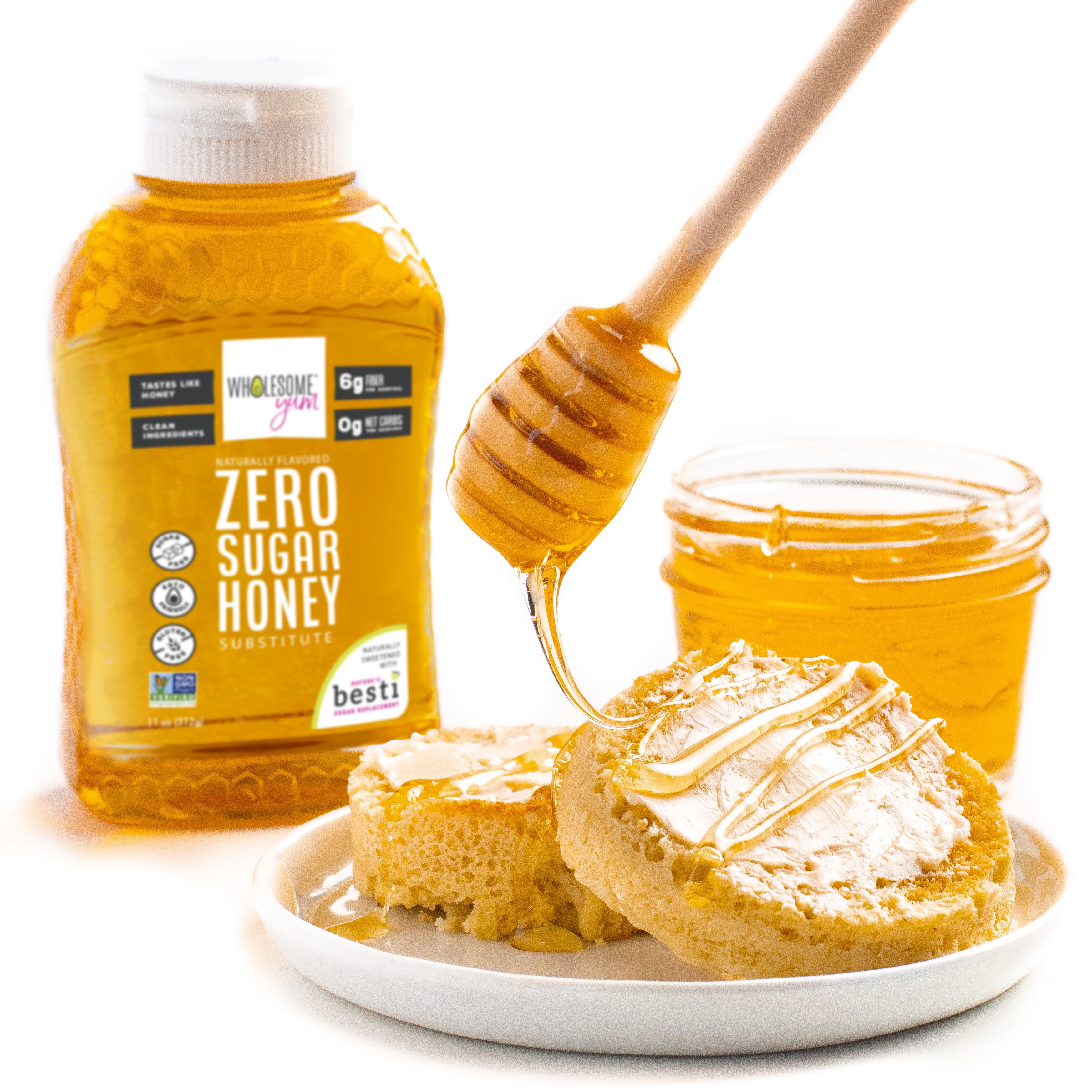 Wholesome Yum Zero Sugar Honey Substitute with Monk Fruit & Allulose - Sugar Free Honey Alternative, 11 oz