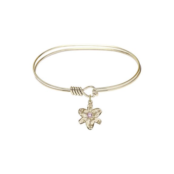 7 inch Oval Eye Hook Bangle Bracelet w/ Chastity medal charm w/ Light Purple Swarovski Crystal