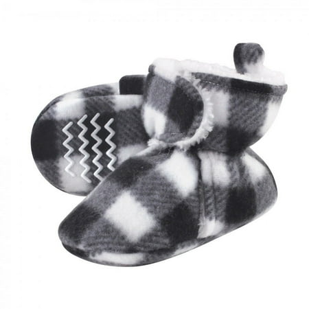 UPC: 0660168548709 | Hudson Baby Baby and Toddler Cozy Fleece and Faux Shearling Booties  Black White Plaid  0-6 Months