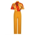 thumbnail image 6 of Wyongtao Women's 2 Piece Outfits V Neck Short Batwing Sleeve Ruched Tie Crop Top Split Flare Pants Printed Lounge Sets Yellow L, 6 of 7