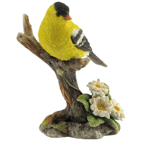 US 4.5 Inch Goldfinch Bird on Branch Decorative Statue Figurine, Yellow