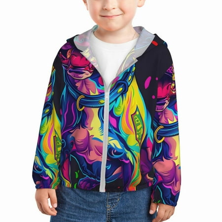 

Goofa Neon Pop Art Pitbull Printed Kids Zip-Up Hoodie Girls Boys UPF50+ Sun Protection Jacket Hooded Cooling Shirt-5 Years