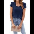 thumbnail image 2 of Blusas Tipo Túnica Plisadas de Verano para Mujer, con Volantes, Cuello Cuadrado, Color Liso, para Vacaciones, Corta. Azul Marino M, 2 of 10