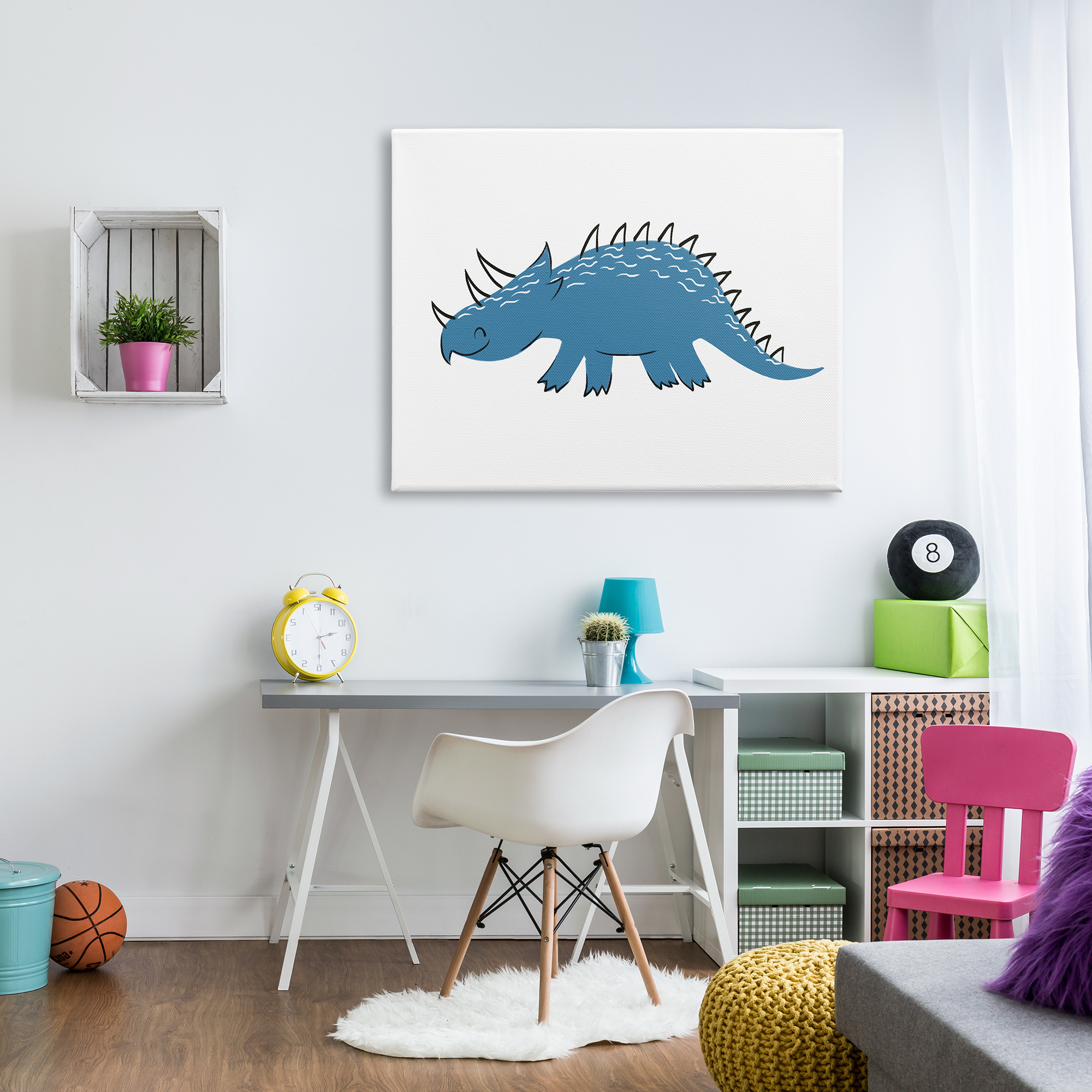 Stupell Industries Happy Blue Dinosaur Fun Spiked Kids' Reptile, 36 x 48, Design by Ziwei Li
