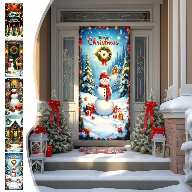 Funda de puerta de Navidad 35x72 pulgadas - Cortina de poliéster de Santa Claus para decoración de paredes y mesas navideñas - Fácil de instalar