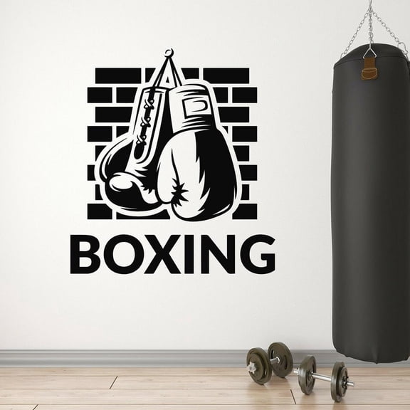 Boxing Logo Vinyl Wall Decal Boxing Gloves Gym Sports Fighting Martial Arts Wall Stickers for Boxing Gym Decoration Design 42x38cm