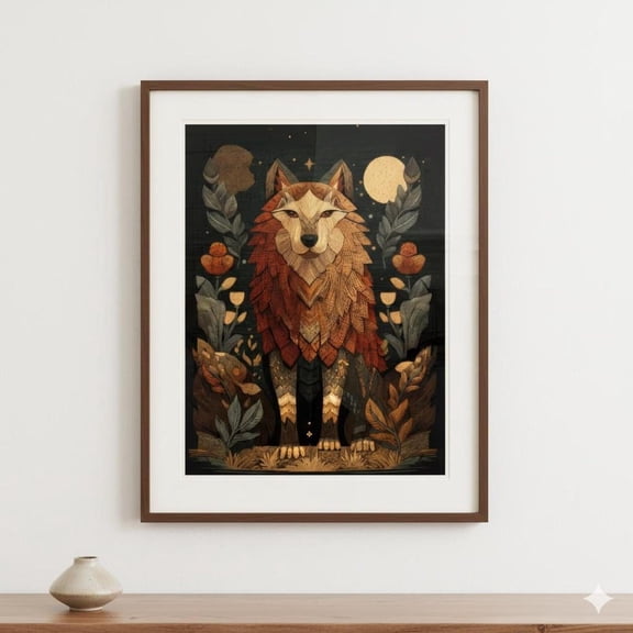 Ancestral Wolf Tapestry Print Folk Woodland Wall Art