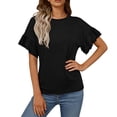 thumbnail image 1 of HongQid T-Shirts d'Été pour Femmes à Manches Courtes, Col Ras du Cou, Hauts à Volants, Chemises Coupe Ample, Mode de Printemps, 1 of 6