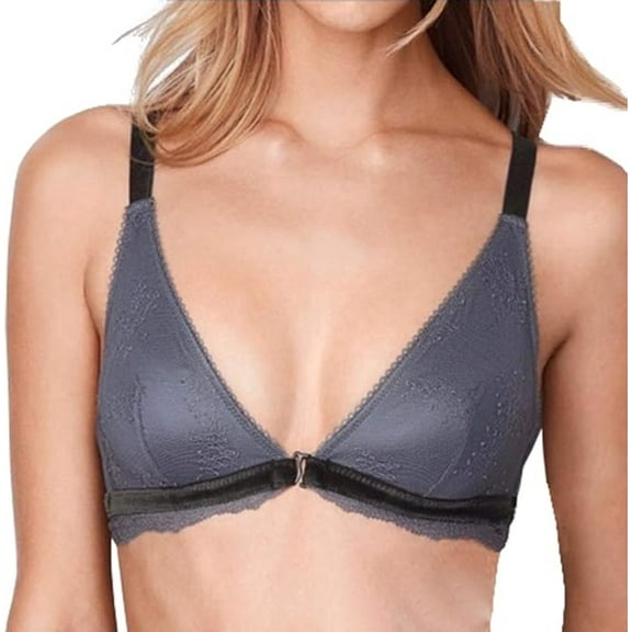 Victoria's Secret Front Close Chantilly Lace Bralette Gray with Velvet Trim Size Medium NWT