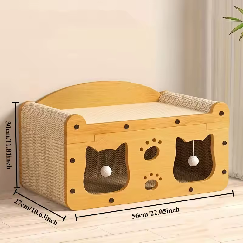 thumbnail image 2 of ColourTree Cardboard Cat House, Foldable Cat Hideaway Cave Multifunctional Cat Scratcher House, Resting and Sleeping Exercising and Playing Kitty Condo for Small Kitty, 2 of 4