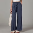 thumbnail image 6 of Busydd Linen Pants for Women Casual Comfy Elastic Waist Drawstring Pants Trendy Loose Solid Color Straight Leg Women's Pants with Pockets Navy S, 6 of 7