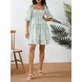 thumbnail image 2 of VISgogo Vestido corto femenino, cuello cuadrado de color sólido, manga corta abullonada, corte bajo, de una pieza para verano, rosa/amarillo, S/M/L/XL/XXL VISgogo  moda, 2 of 9