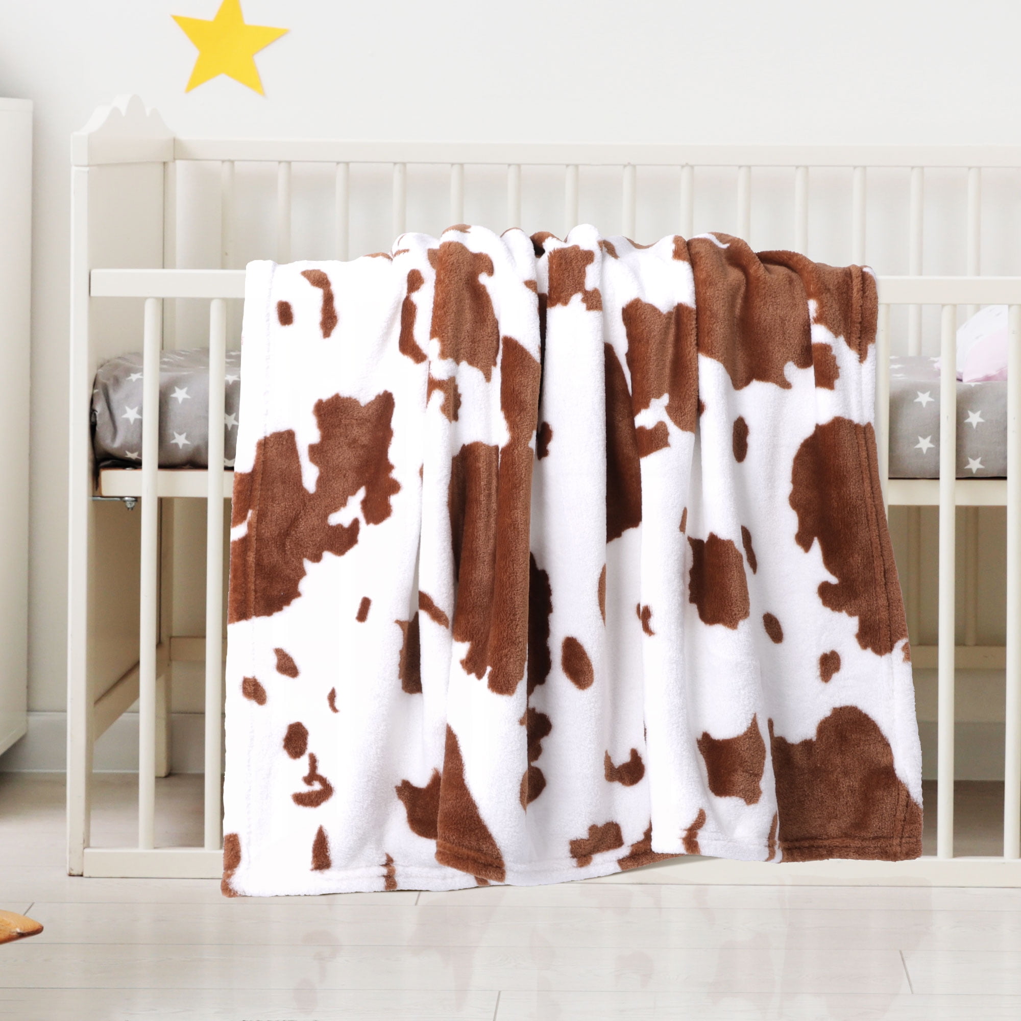 PiccoCasa Cow Printed Soft 300GSM Flannel Throw Blanket Sofa Bed Brown 39" x 51"