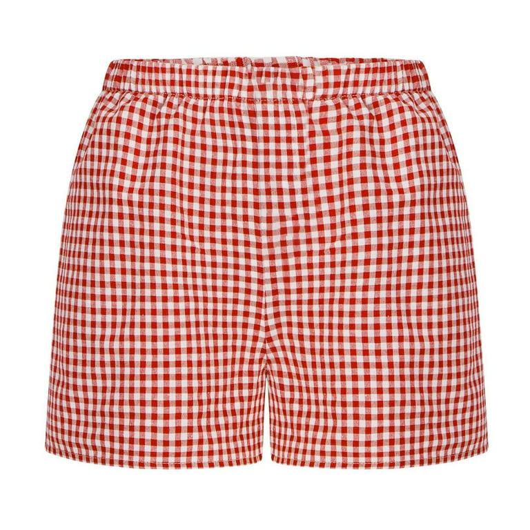 ショートパンツ RONRON RIBBON STRING SHORTS GINGHAM RED RR24BPT3271RD YDKZYMD Women Gingham Boxer Shorts Y2k Cute Stripes Plaid