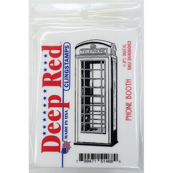 Deep Red Stamps Phone Booth Rubber Cling Stamp 1.5 x 3.25 inches.