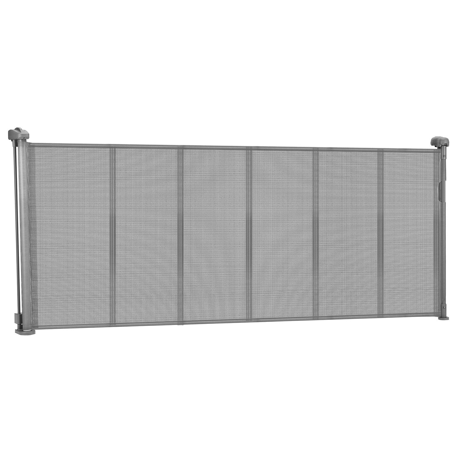 Retractable Baby Gate 34" Tall x 71" Wide, Gray Mesh, Anti-Crawl Bottom Strip, One-Hand Operation, for Indoor Stairs Doorways
