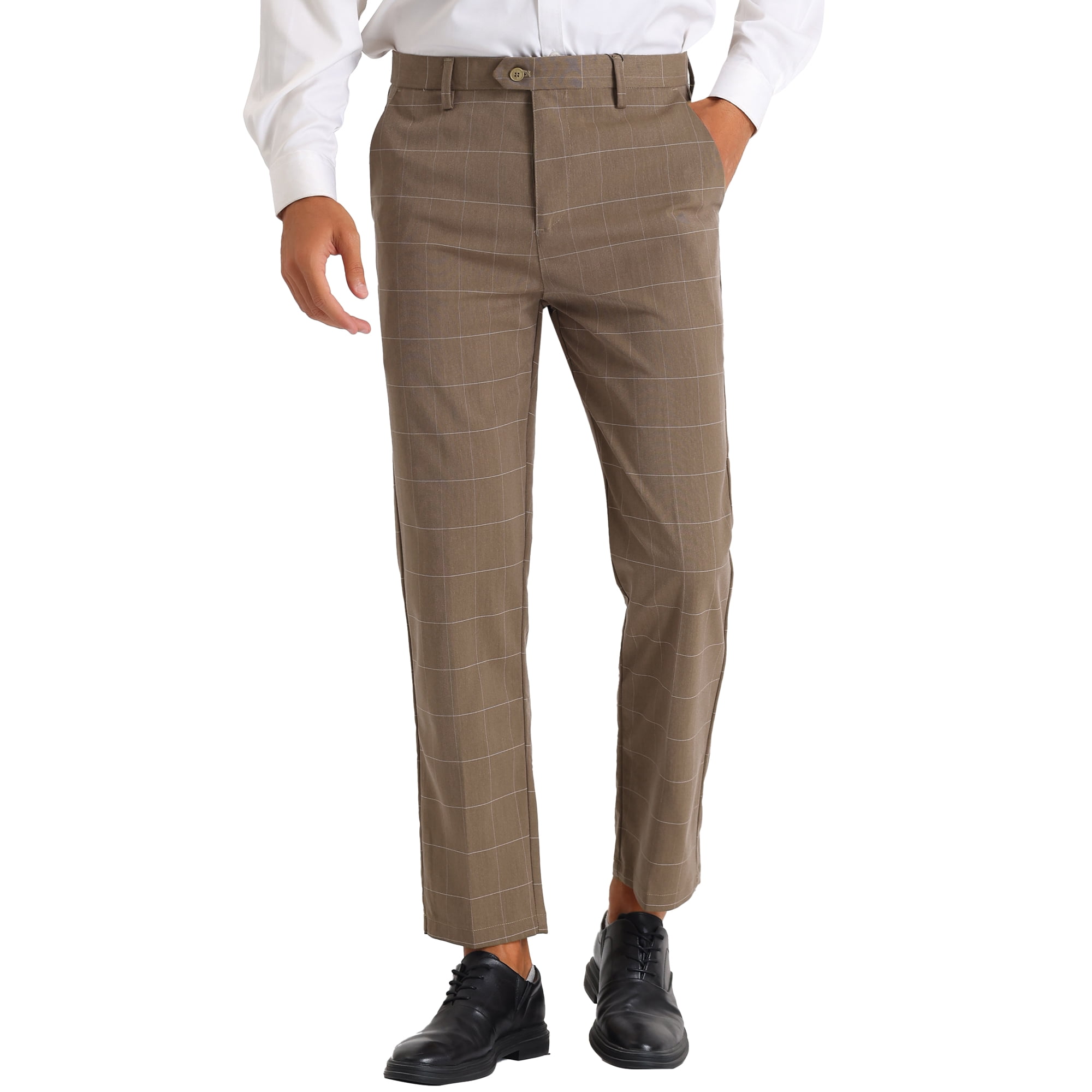 INSPIRE CHIC Plaid Dress Pants for Men's Slim Fit Flat Front