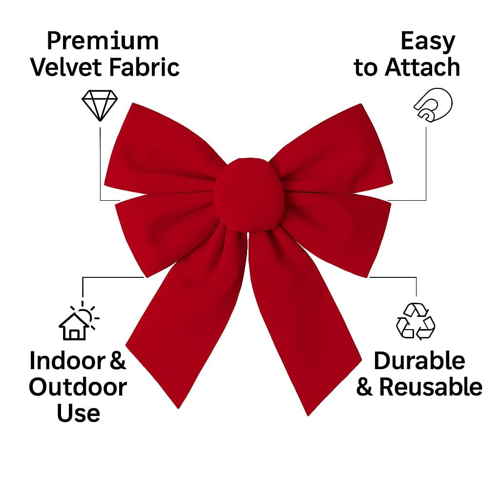 Christmas Designers 8in Red Velvet Christmas Bow UV Protected Indoor Outdoor