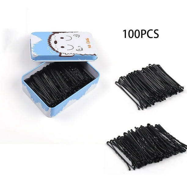 SHAR 100pcs (Plain 50 + Wave 50) Bobby Pins Black, Hair Grips Hair Pins
