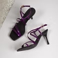 thumbnail image 6 of Miluxas Women's Strappy Kitten Heels Square Open Toe Sandals Party Wedding Ankle Strap Shoes Purple 6.5(38), 6 of 9