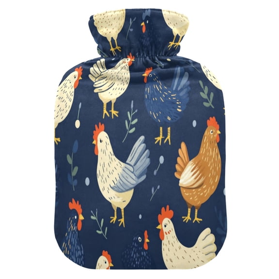 2L Hot Water Bottle with Soft Velvet Cover PVC Hot Water Bag for Pain Relief Long-Lasting Warmth Chickens and Hens