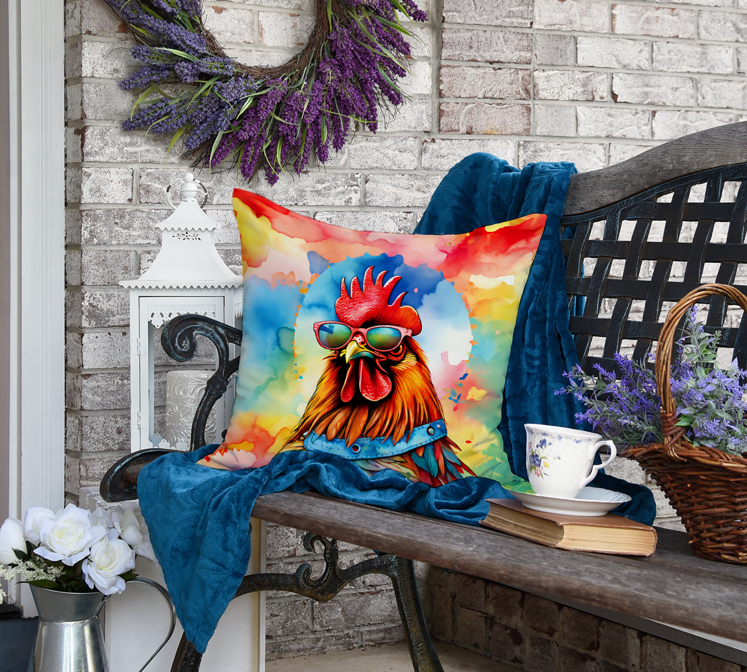 Carolines Treasures DAC4011PW1818 18 x 18 in. Unisex Hippie Animal Red Rooster Polyester Fabric Throw Pillow